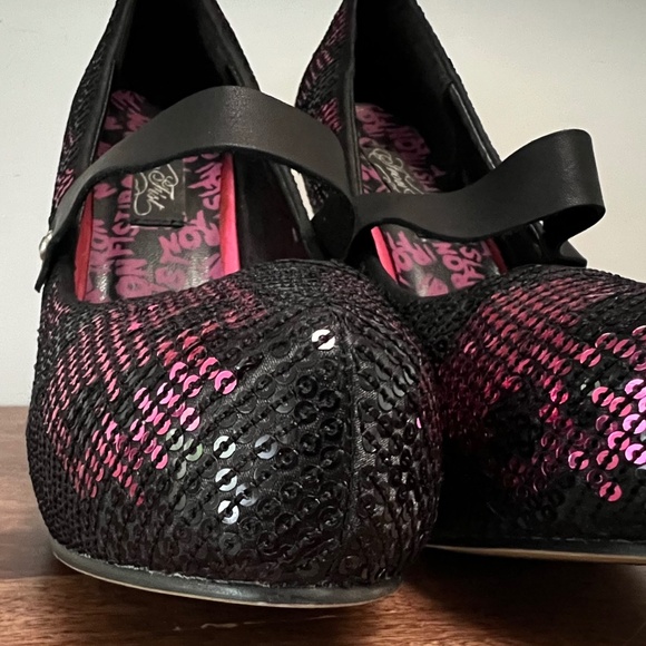 Iron Fist Digi Skull Black/Pink Sequin Platform Pumps Size 7 - Picture 6 of 14